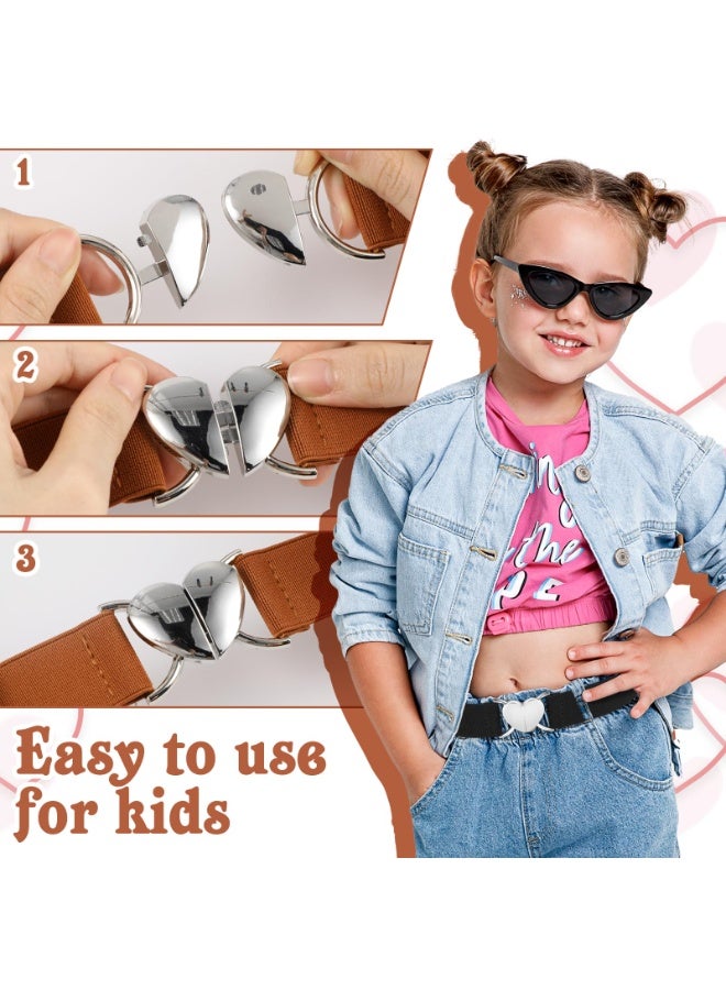 3Pcs Elastic Belts with Heart Buckle for Girls, Cute Stretch Kids Waist Belt Adjustable Toddler Belts for Pants Dress Jeans - Image 5